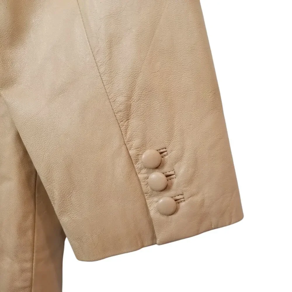 Terry Lewis Classic Luxuries Women's Vintage Leather Jacket Trench Coat Tan - Picture 6 of 10